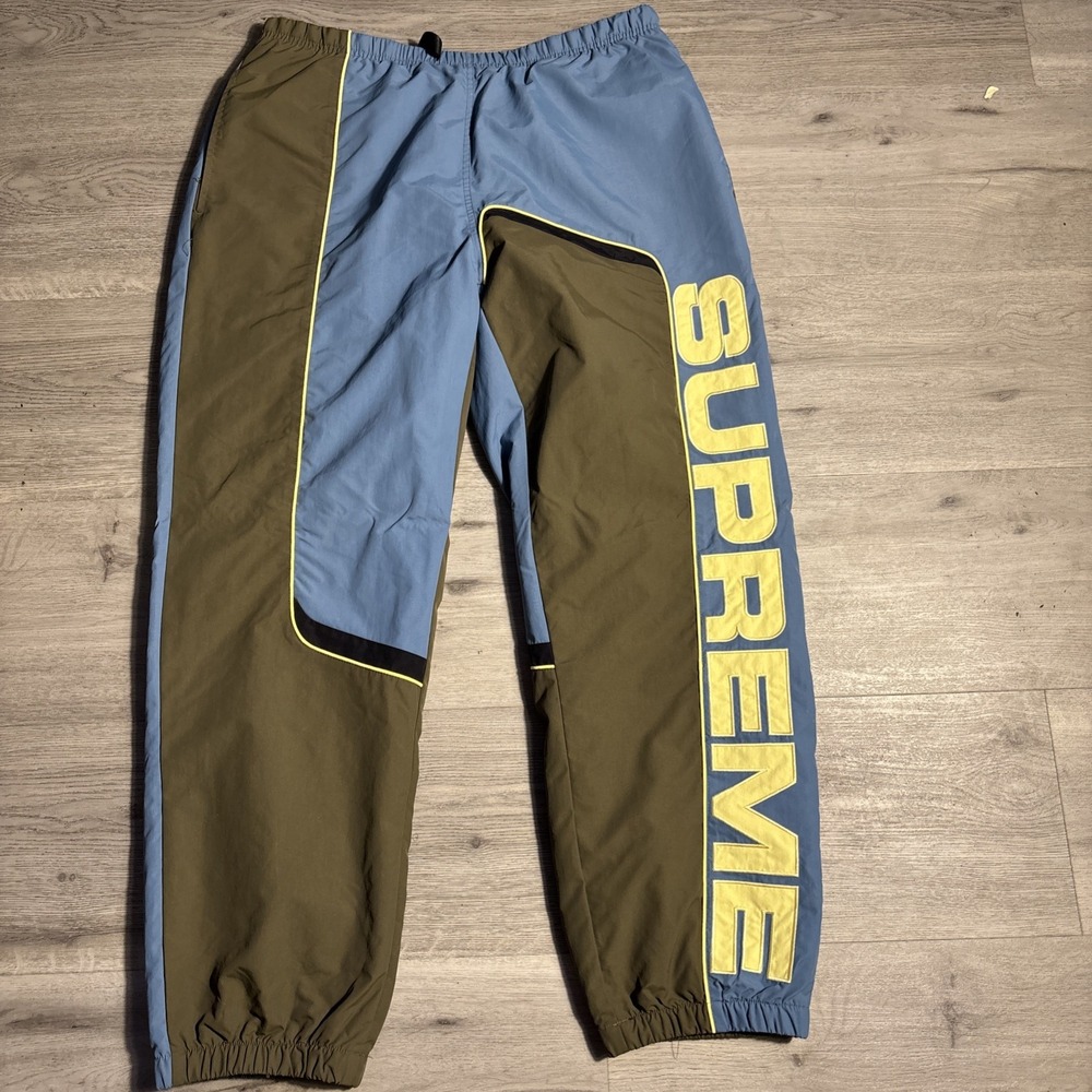 Supreme Insulated Ski Pants Blue Olive Yellow‎ Logo Mens XL Fleece Lined